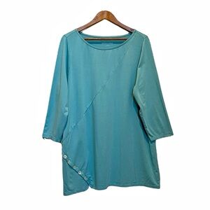 Soft Surroundings Top Blue Side Buttons Size 1X Cotton Modal Blend